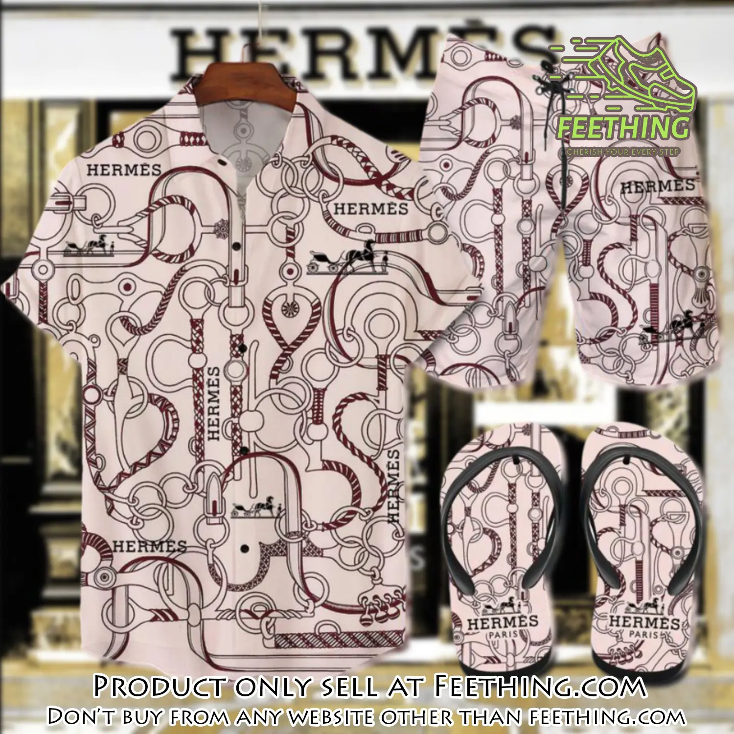 Hermes flip flops and combo hawaii shirt shorts luxury brand summer outfit hsf084 ft4945782
